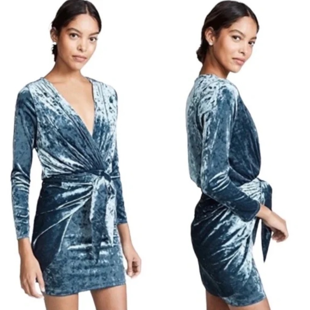 Misa knot front crushed velvet mini dress XS